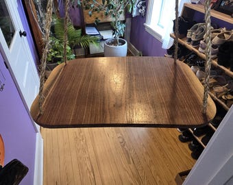 Estante colgante de madera hecho a mano con cuerda / Estante flotante rústico / Decoración de pared bohemia / Estante para plantas / Decoración del hogar de madera natural