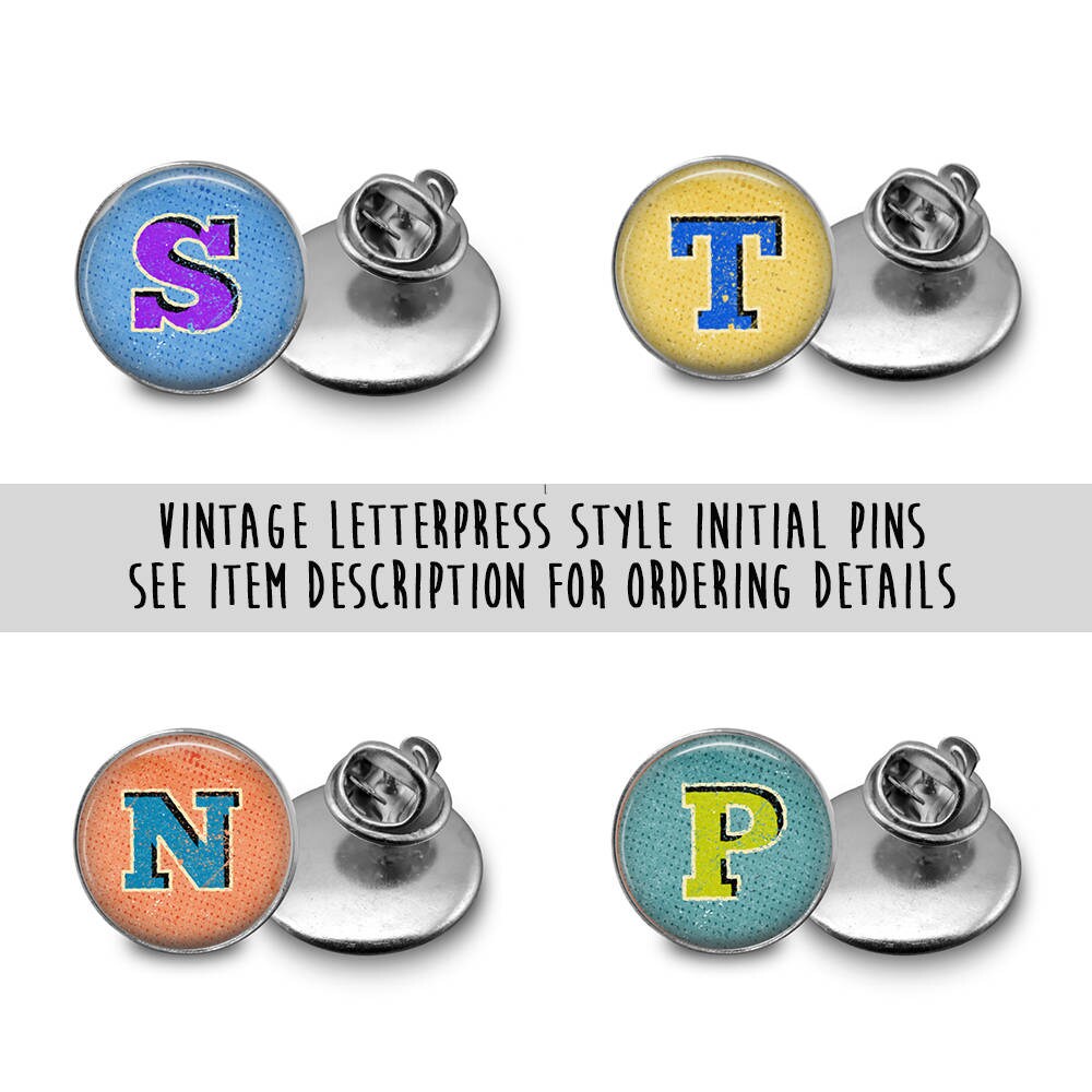 Personalized Initial Pins Vintage Letterpress Style Free Etsy