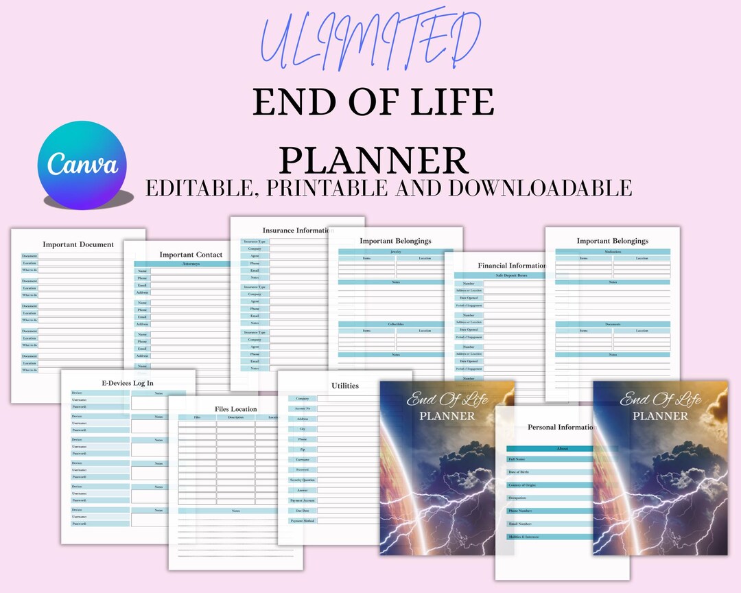 End of Life Planner | Editable, Printable (digital Download) - Etsy