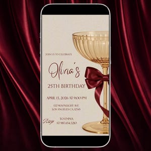 Luxus-Cocktail-Party Einladung Vorlage | Elegante Burgunder Abend Leinwand Einladen | Schicke Geburtstags-Digitaler Download