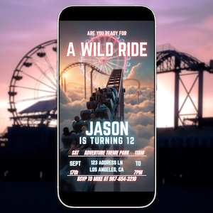 Roller Coaster Birthday Invitation Editable | Amusement Park Party Canva Template | Thrill Ride Digital Invite