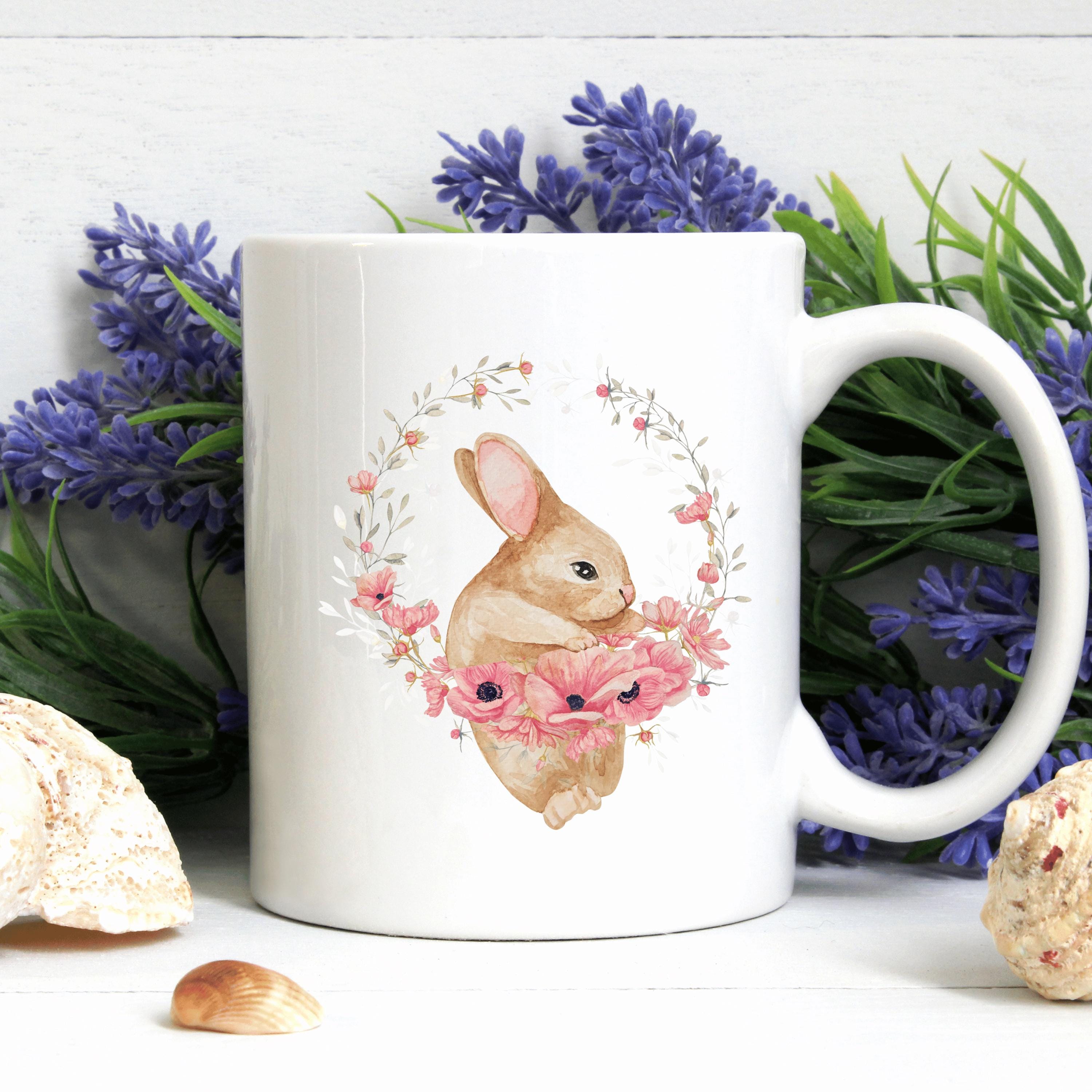Spring Bunnies Watercolor Clipart, Cute Easter Bunny PNG Bundle, Floral ...