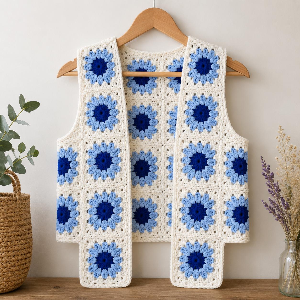 30 Granny Square Vest Crochet Patterns for Retro Layers, Boho Vests, and Handmade Gifts 8 Sunflower Granny Square Vest