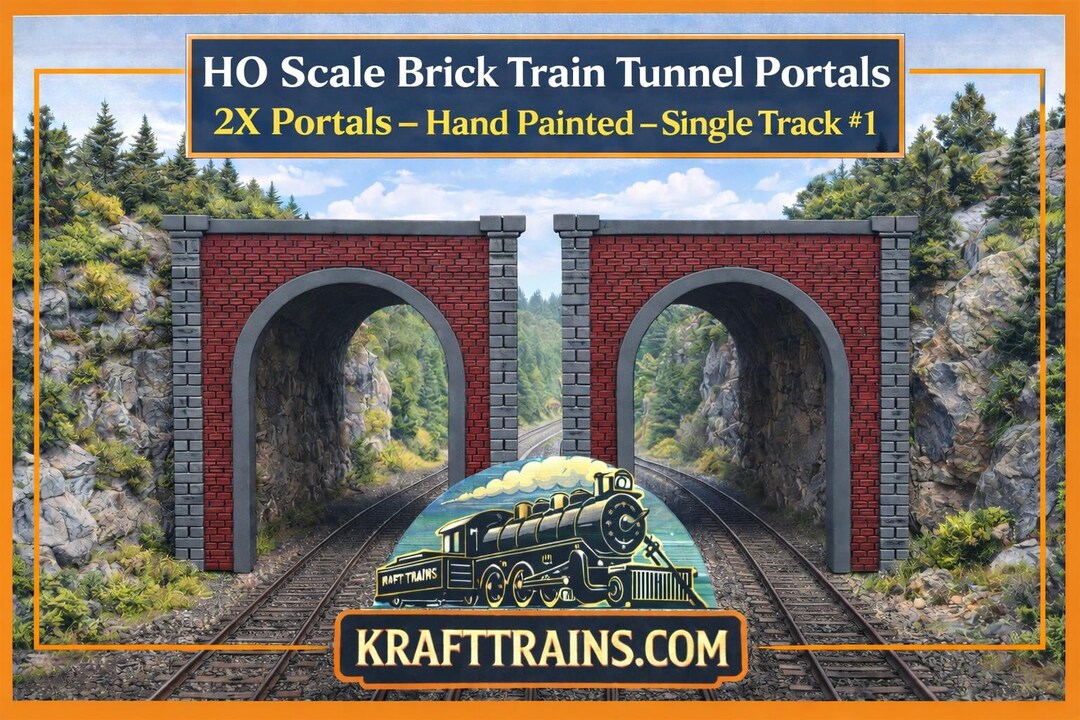 Single Track Set HO Scale Brick Train Tunnel Portals – Hand Painted – Single Track – Set ...