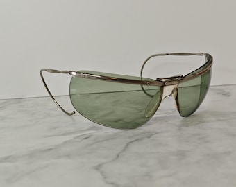 Vintage 70s silver metal wrap sunglasses made in France