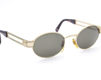 Vintage Gianni Versace MOD s68 gold Medusa oval sunglasses made in Italy. Designer Eyewear. #433