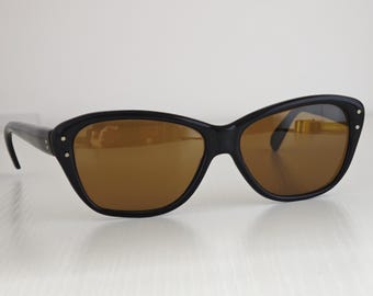 Gafas de sol ovaladas vintage de acetato negro de los años 60 / Gafas retro minimalistas / Montura clásica estilo años 60 #266
