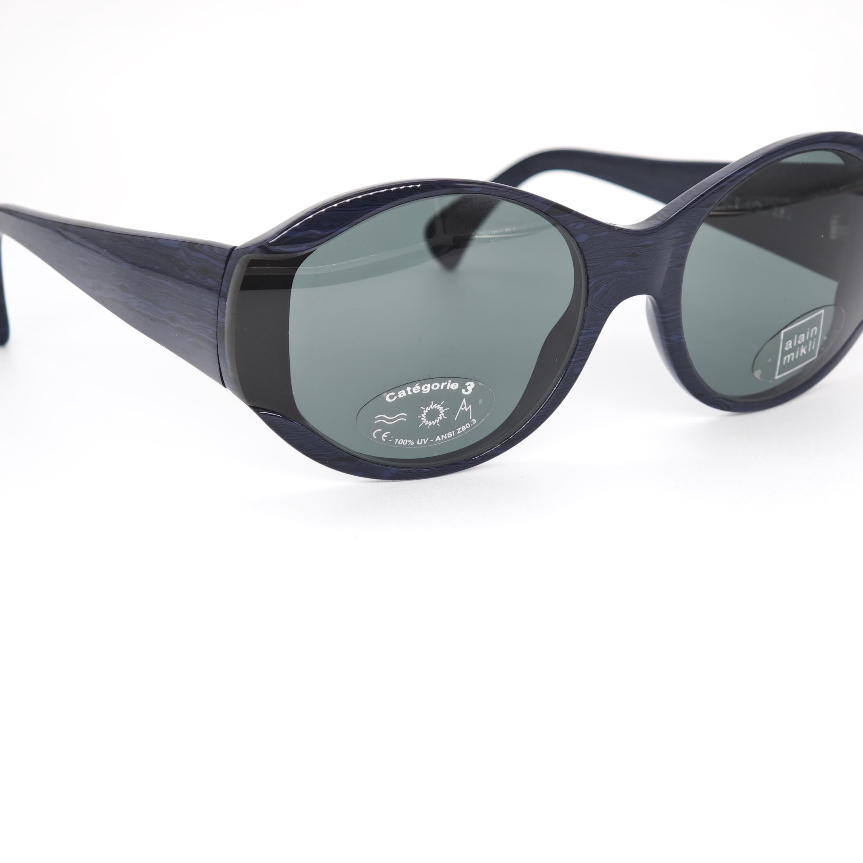 Alain Mikli Black Studded Slim Oval Sunglasses Y2K Designer Eyewear‎ Alain Mikli Sunglasses - Mia Burton main image 3