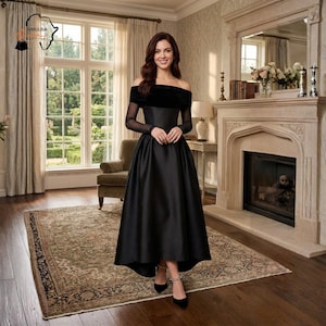 green emerald velvet dress Off-Shoulder Long Classy Formal Dress with Side Slit Emerald / XSmall