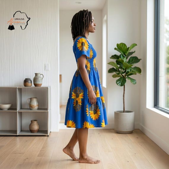 blue and yellow sunflower dress Sunflower lyocell/elastane jersey dress gudrunsjoden.com