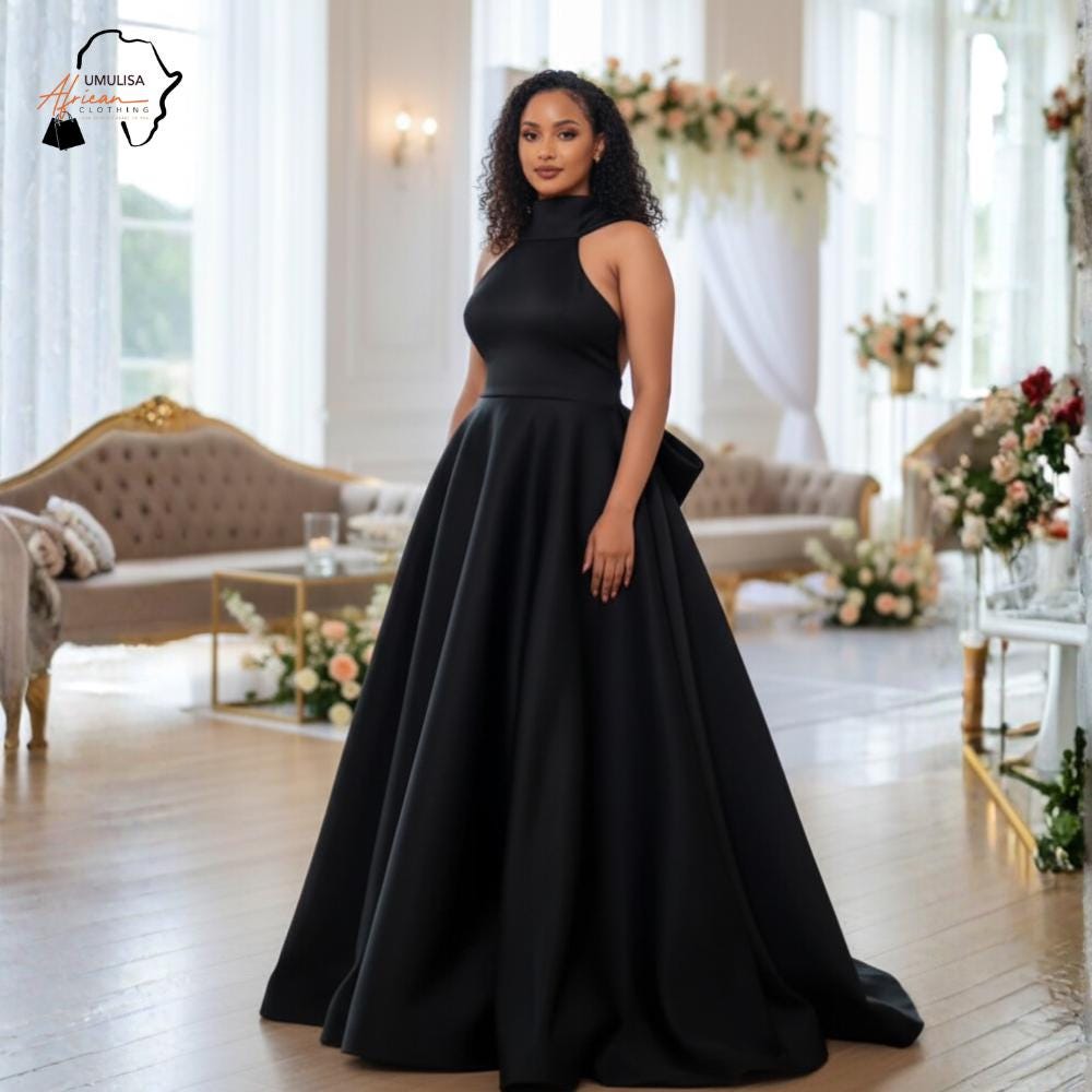 strapless open back dress Queendancer Women Elegant Black Formal Dress with Slit Sheath High Neck  Ruffled Black Tie Dress – queendancer main image 0