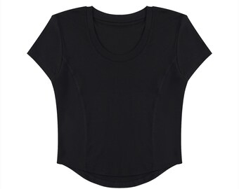 Top corto da donna con cuciture a contrasto, maglietta baby con cuciture a vista, maniche corte in cotone pesante, maglietta estiva vintage grunge streetwear
