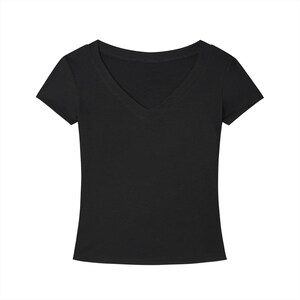 T-shirt slim fit con scollo a V in Tencel, maglietta corta ecologica da donna, morbida e aderente, a maniche corte, ideale per l'estate, casual ed elegante, perfetta per l'ufficio. immagine 3