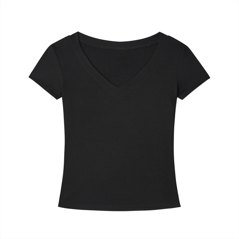T-shirt slim fit con scollo a V in Tencel, maglietta corta ecologica da donna, morbida e aderente, a maniche corte, ideale per l'estate, casual ed elegante, perfetta per l'ufficio. immagine 3