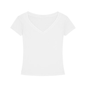 T-shirt slim fit con scollo a V in Tencel, maglietta corta ecologica da donna, morbida e aderente, a maniche corte, ideale per l'estate, casual ed elegante, perfetta per l'ufficio. immagine 5