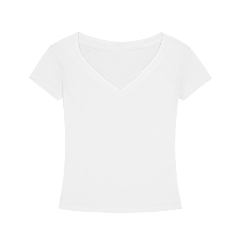 T-shirt slim fit con scollo a V in Tencel, maglietta corta ecologica da donna, morbida e aderente, a maniche corte, ideale per l'estate, casual ed elegante, perfetta per l'ufficio. immagine 5