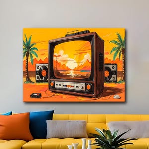 Synthwave Beach Decor, Nostalgic 80s Tropical Poster, Mid Century Modern Home Decor