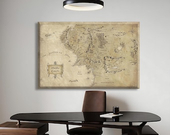 Quadro su tela con mappa della Terra di Mezzo, poster del mondo fantasy, decorazione fantasy in stile antico
