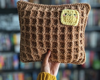 Patrón de ganchillo para almohada de peluche con forma de gofre, descarga en PDF