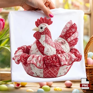 Gallina con patchwork floreale PNG, Clipart di pollo Cottagecore (download digitale)