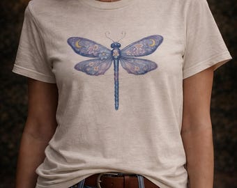Camiseta con libélula floral / Ilustración de insectos en acuarela, camiseta de naturaleza