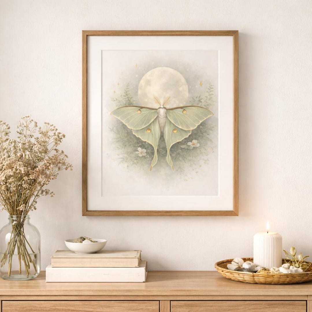 Luna Moth Watercolor Print • Cottagecore Botanical Wall Art (digital ...