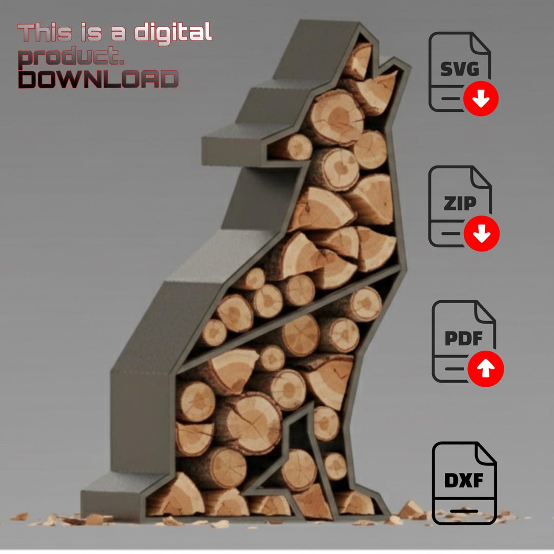 Wolf Dog Shaped Firewood Rack DIY Plans | Metal Wood Storage Pdf DXF ...