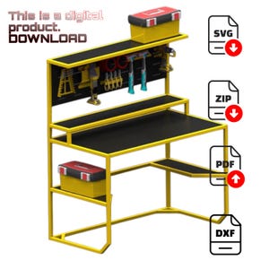 Metalen werkbank met gereedschapsopberger DXF | CNC lasergesneden werkbankplannen | Lastafel DIY digitale bestanden