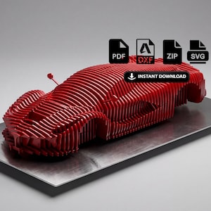 Archivo DXF de coche deportivo en capas / Escultura de corte 3D, arte de plasma CNC (descarga digital)
