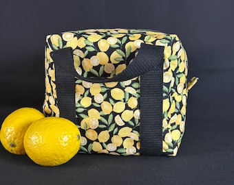 Small Lemon Print Zipper Pouch, Makeup Toiletries Organizer Bag