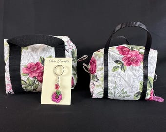 Medium Floral Butterfly Bag, Makeup Pouch, Art Supply Organizer, Keychain Charm