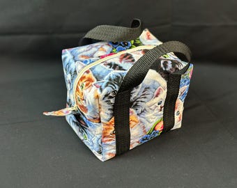 Cat Print Zippered Pouch with Charm, Makeup Art Supply Organizer