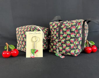 Medium Cherry Print Pouch, Makeup Toiletries Art Supplies Organizer