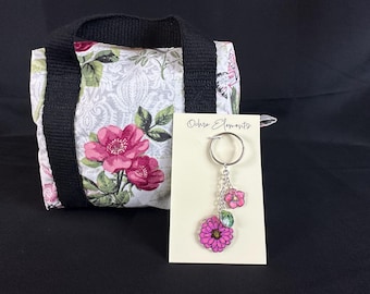 Floral Butterfly Bag with Flower Charm Keychain, Makeup Pouch