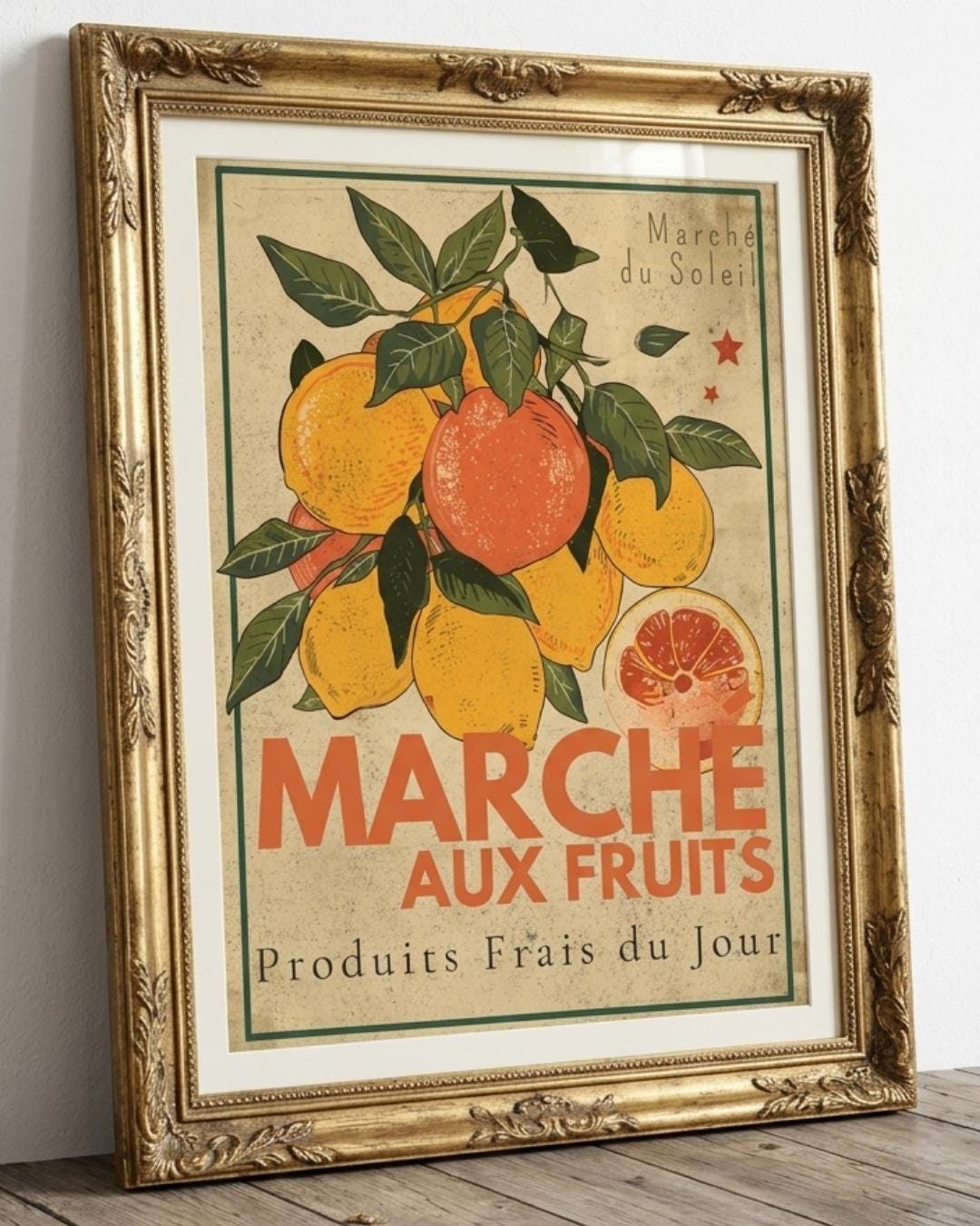 French Fruit Market Poster, Vintage Citrus Wall Art, Retro Kitchen ...