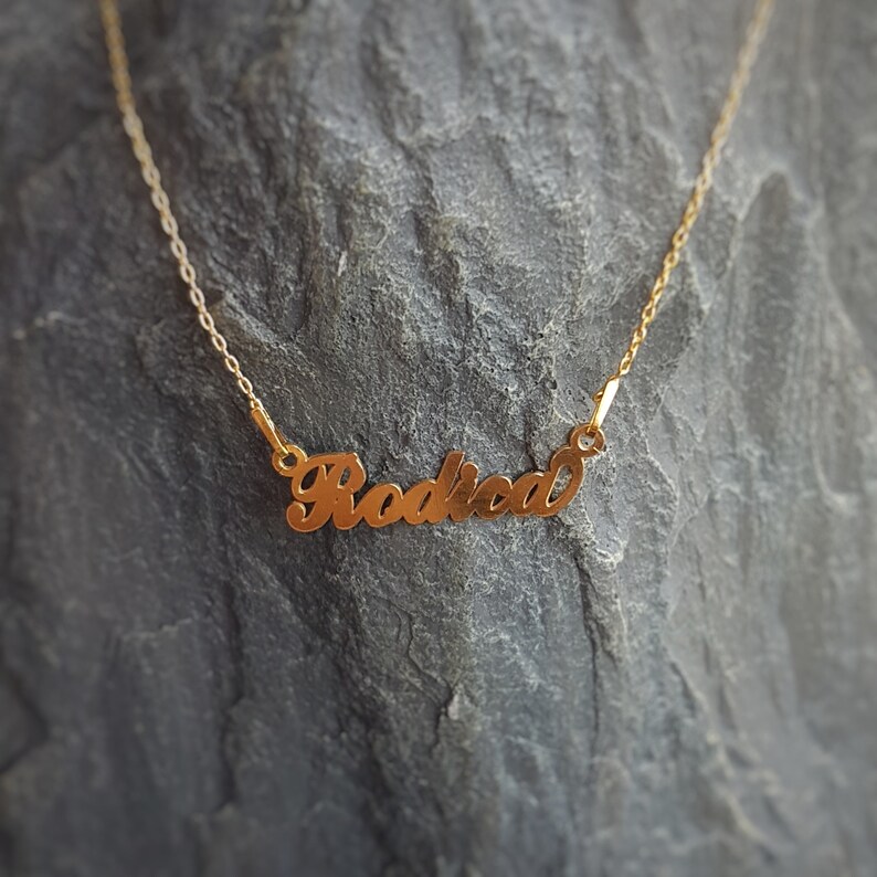 Personalised Name Necklace Gold plated Name Chain Rodica Name necklace 24k Gold Filled Sterling Silver Laser Cut Name Pendant