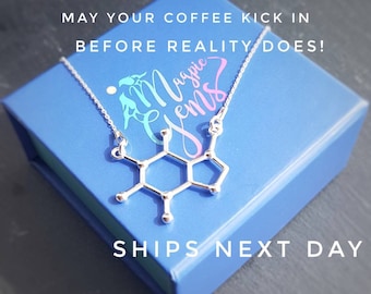 Caffeine Molecule  Necklace Coffee Gift Barista Gift Coffee Lover Necklace Coffee Addict Science Geek Gift Teacher Physics Mother's Day Gift