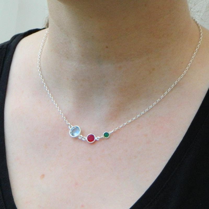 Three Generations Triple Birthstone Necklace Etsy