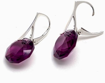 February Aquarius Amethyst BIRTHSTONE Leverback Earrings