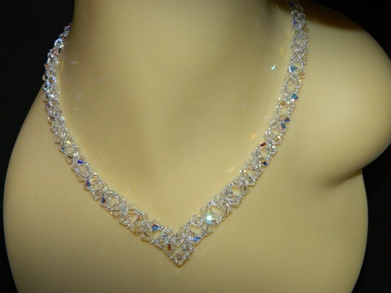 SALE Bridal crystal necklace V shape with Swarovski AB | Etsy