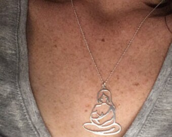 New mum gift sterling silver mother and baby pendant necklace with gift box (breastfeeding, tandem nursing, lactation consultant gift)