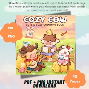 KRIJG 50-60% korting - Cosy Cow Coloring Book pdf + png: gewaagde en gemakkelijke pagina's schattige hooglanders boerderijleven voor volwassenen, kinderen (digitale download)