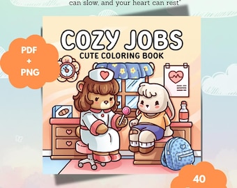 KRIJG 50-60% korting: Cute Jobs Kleurboek PDF + PNG | 40 leuke kleurplaten voor beroepen, gedurfde en gemakkelijke kawaii-carrière (digitale download)
