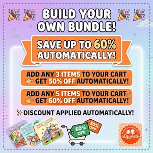 May include: A promotional graphic with a light purple background featuring the text BUILD YOUR OWN BUNDLE! SAVE UP TO 60% AUTOMATICALLY! ADD ANY 3 ITEMS TO YOUR CART GET 50% OFF AUTOMATICALLY! ADD ANY 5 ITEMS TO YOUR CART GET 60% OFF AUTOMATICALLY!