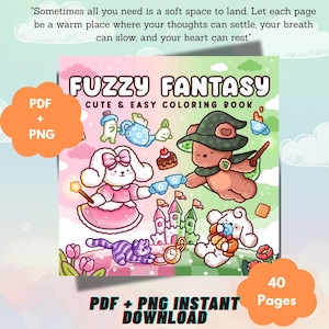 50～60%オフ！ふわふわファンタジーぬりえブック（PDF＋PNG）：風変わりな動物たち、ファンタジーキャラクター（デジタルダウンロード）