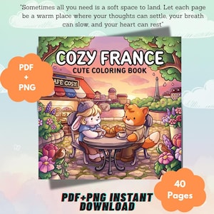 Get 40-50% off - France Coloring Book PDF + PNG, Paris Cozy Coloring Book, Cute French Aesthetic Coloring Pages, Printable Digital Download