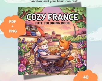 Obtenez 50-60% de réduction - France livre de coloriage PDF + PNG, Paris confortable livre de coloriage, jolies pages à colorier françaises esthétiques, téléchargement numérique imprimable