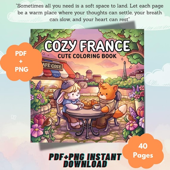 Get 50-60% off - France Coloring Book PDF + PNG, Paris Cozy Coloring Book, Cute French Aesthetic Coloring Pages, Printable Digital Download