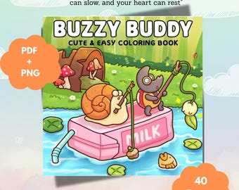 50-60% Off | Cute Nature Coloring Book PDF, Cozy Little Creatures, Bold and Easy Aesthetic Kawaii Snail Bee Pages, Digital Download