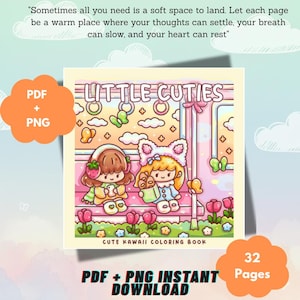 50-60% Off | Cute Chibi Girls Coloring Pages PDF + PNG, Cozy Sakura Rain Blossom Book, Bold and Easy Aesthetic Kawaii Simple Download